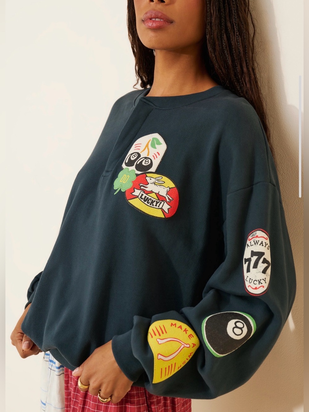 Daydreamer $128 Symbols Of Luck Henley Sweatshirt Size S